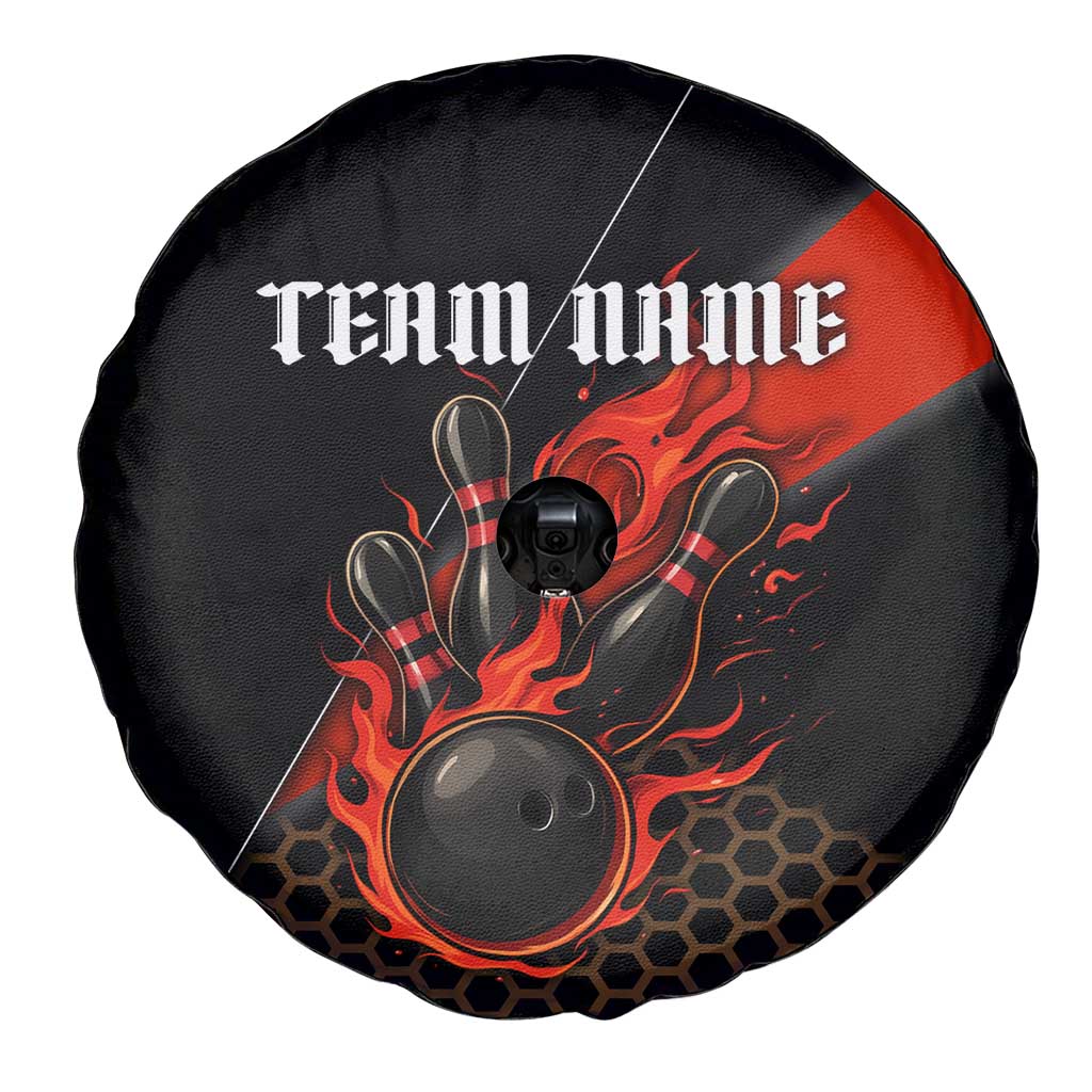Personalized Bowling Tournament Spare Tire Cover Ball Strike Black And Red Custom Bowling Team TS04