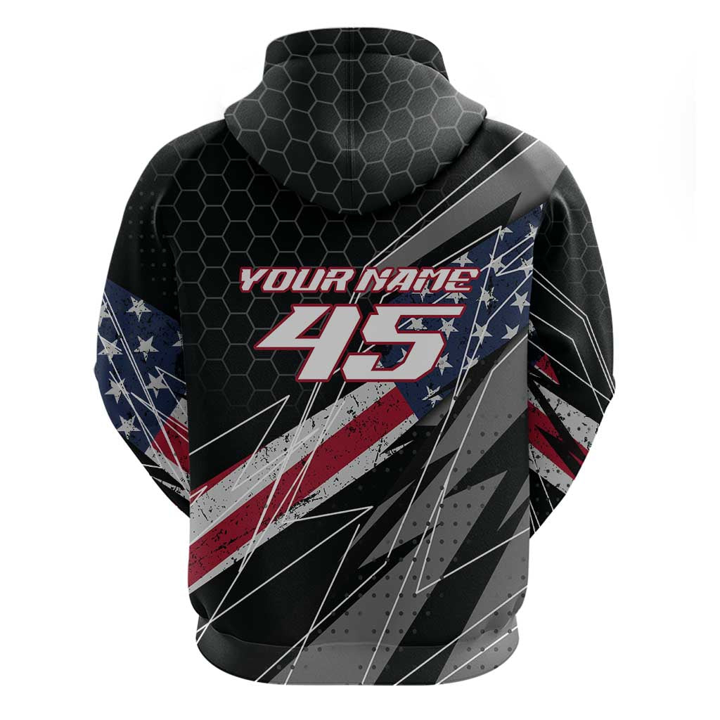 Custom Bike Shirt Racing Motocross Hoodie American Flag and Black Hexagon Lightning Graphic Design TS04
