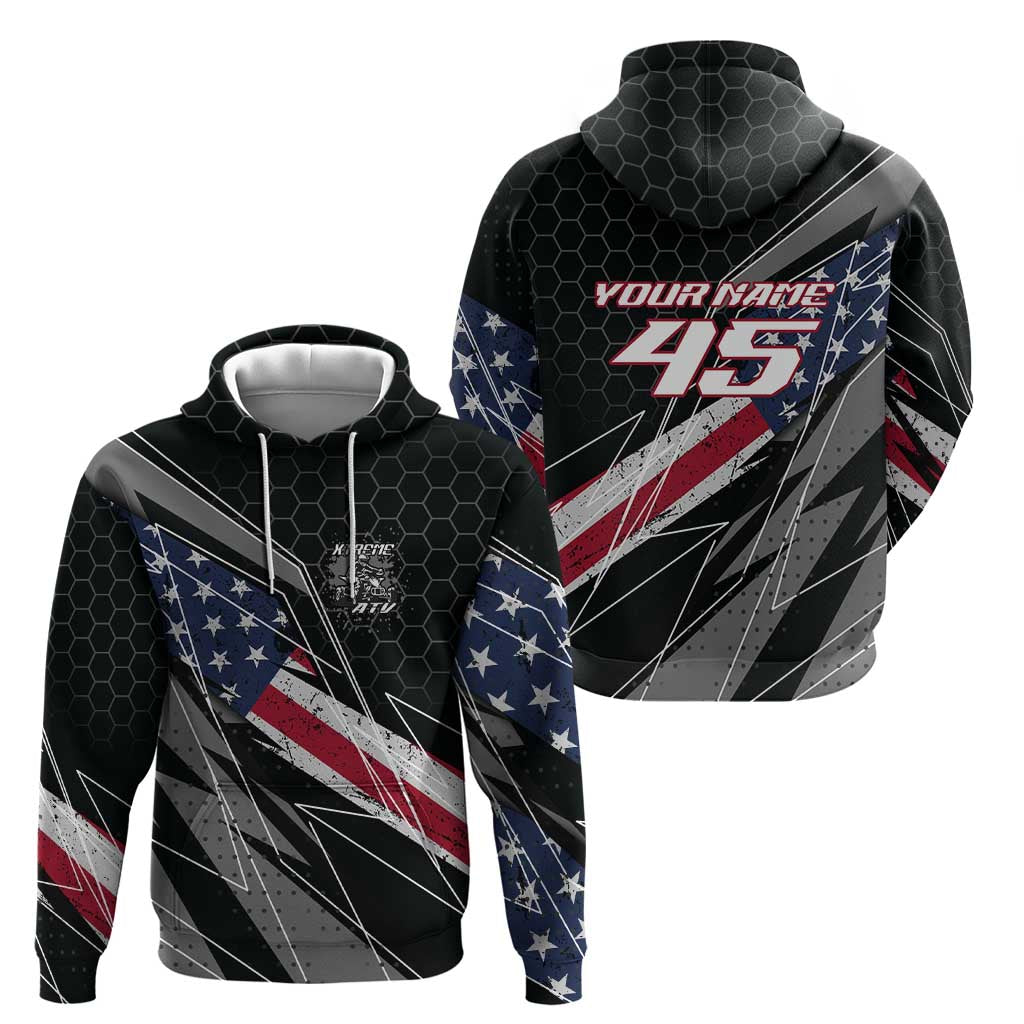 Custom Bike Shirt Racing Motocross Hoodie American Flag and Black Hexagon Lightning Graphic Design TS04