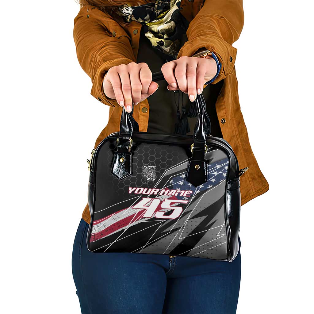 Custom Bike Shirt Racing Motocross Shoulder Handbag American Flag and Black Hexagon Lightning Graphic Design TS04