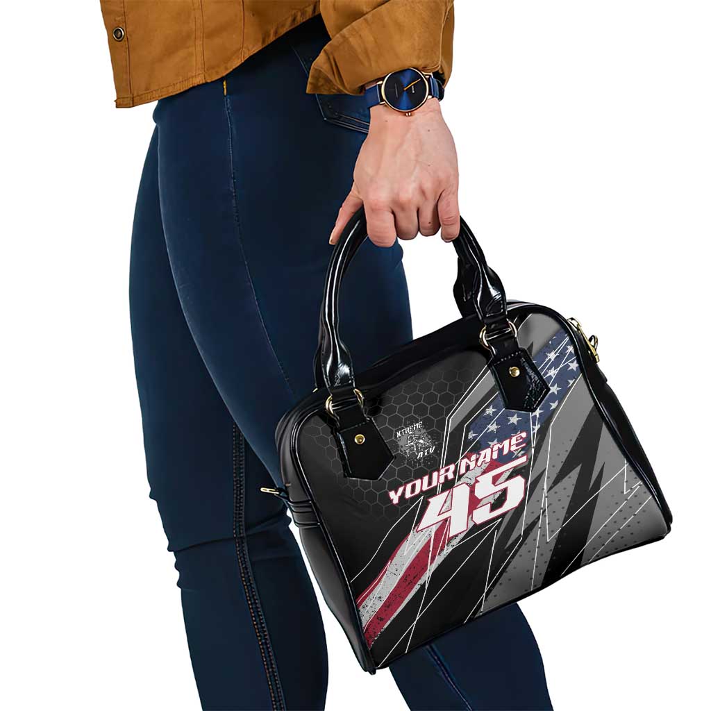 Custom Bike Shirt Racing Motocross Shoulder Handbag American Flag and Black Hexagon Lightning Graphic Design TS04
