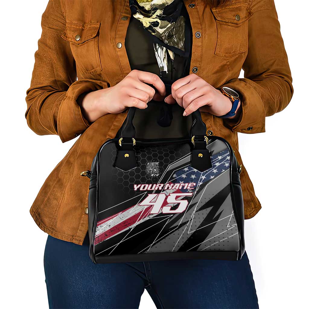 Custom Bike Shirt Racing Motocross Shoulder Handbag American Flag and Black Hexagon Lightning Graphic Design TS04