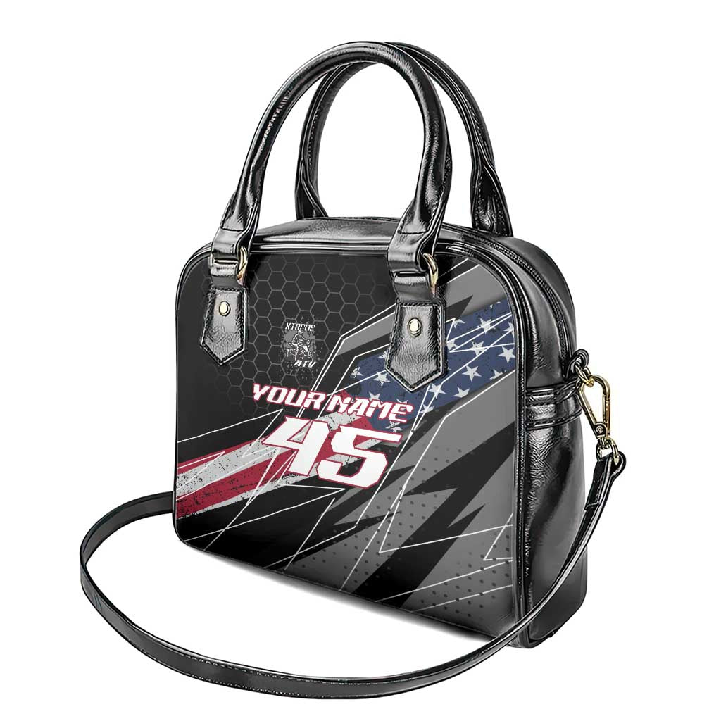 Custom Bike Shirt Racing Motocross Shoulder Handbag American Flag and Black Hexagon Lightning Graphic Design TS04