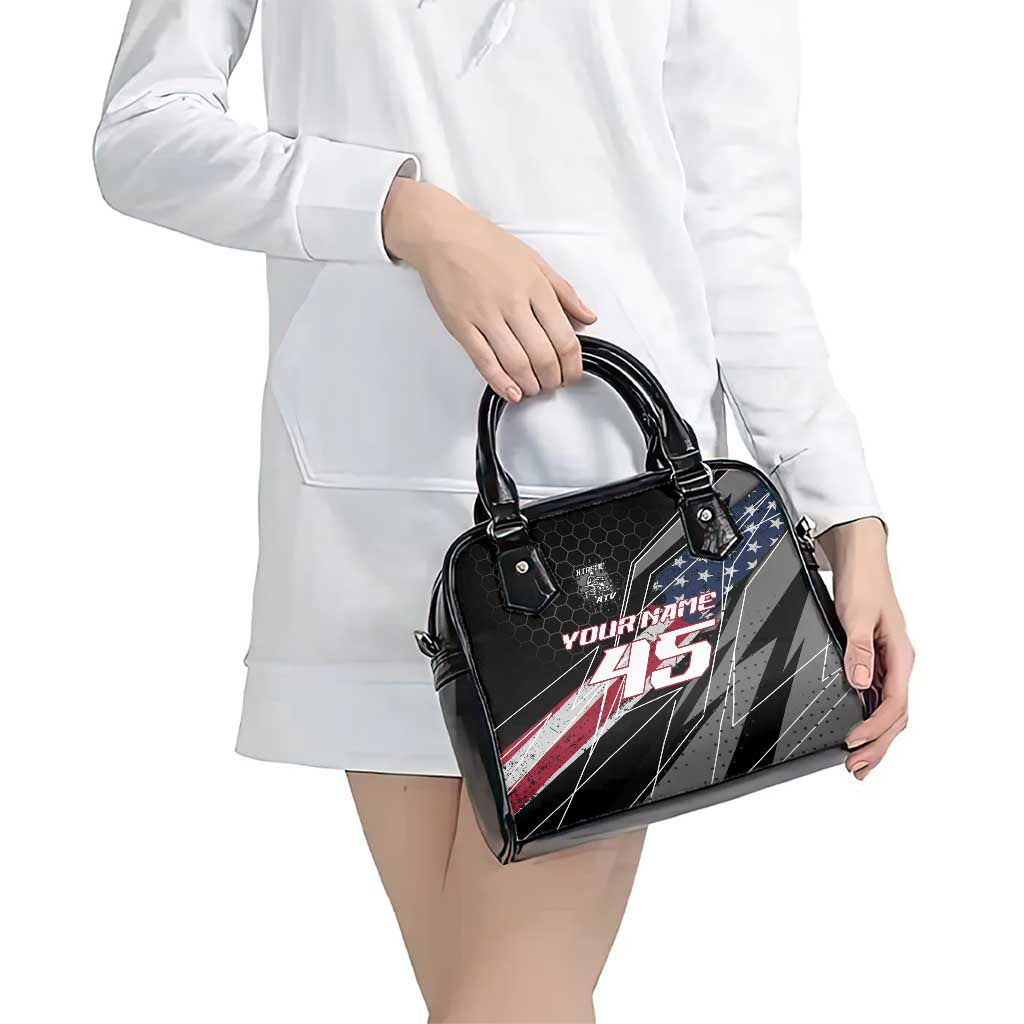 Custom Bike Shirt Racing Motocross Shoulder Handbag American Flag and Black Hexagon Lightning Graphic Design TS04
