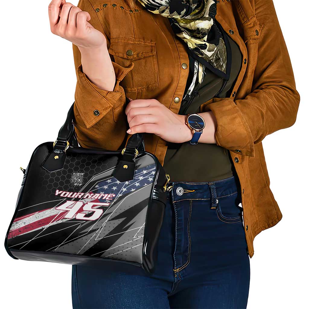 Custom Bike Shirt Racing Motocross Shoulder Handbag American Flag and Black Hexagon Lightning Graphic Design TS04