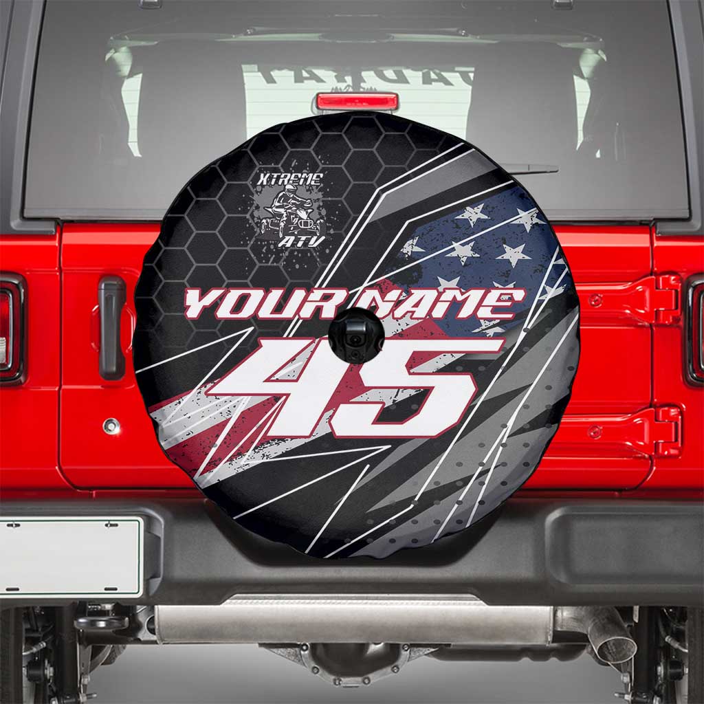 Custom Bike Shirt Racing Motocross Spare Tire Cover American Flag and Black Hexagon Lightning Graphic Design TS04