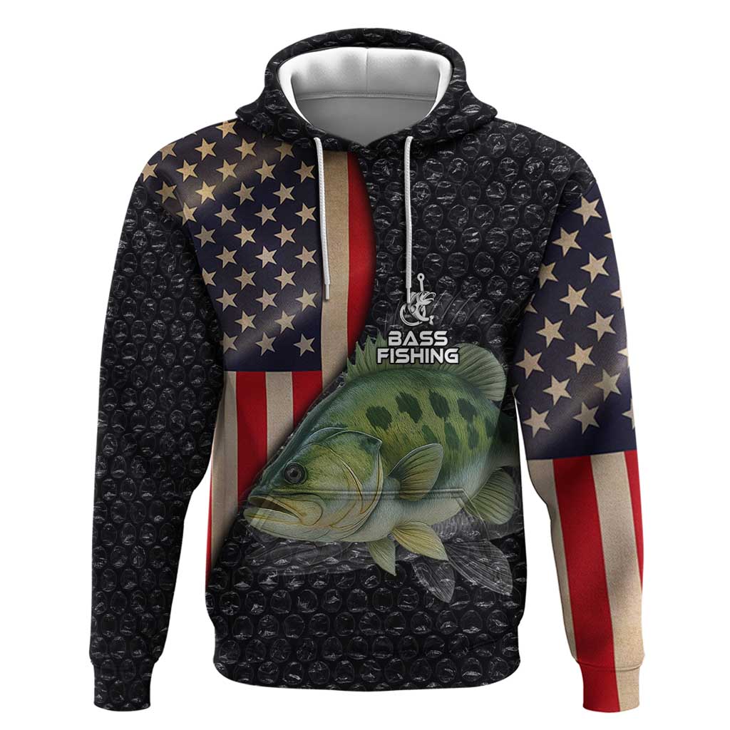 Custom Largemouth Bass Fishing Hoodie American Flag and Bubble Texture Background TS04