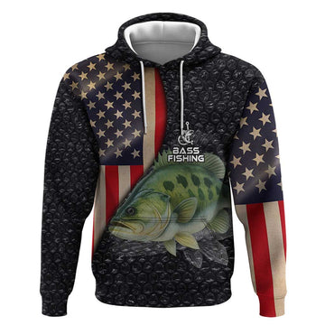 Custom Largemouth Bass Fishing Hoodie American Flag and Bubble Texture Background TS04