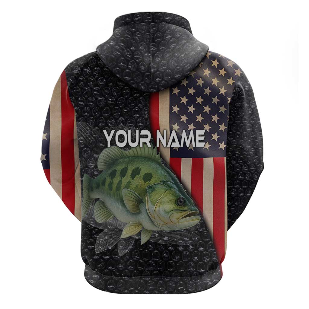 Custom Largemouth Bass Fishing Hoodie American Flag and Bubble Texture Background TS04