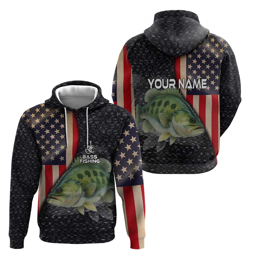 Custom Largemouth Bass Fishing Hoodie American Flag and Bubble Texture Background TS04