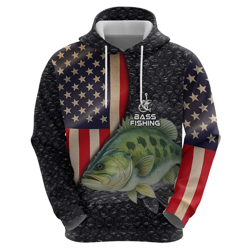 Custom Largemouth Bass Fishing Hoodie American Flag and Bubble Texture Background TS04