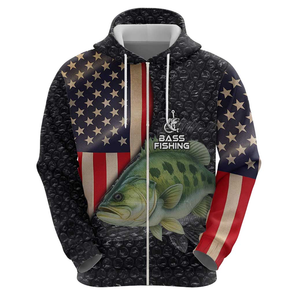 Custom Largemouth Bass Fishing Hoodie American Flag and Bubble Texture Background TS04