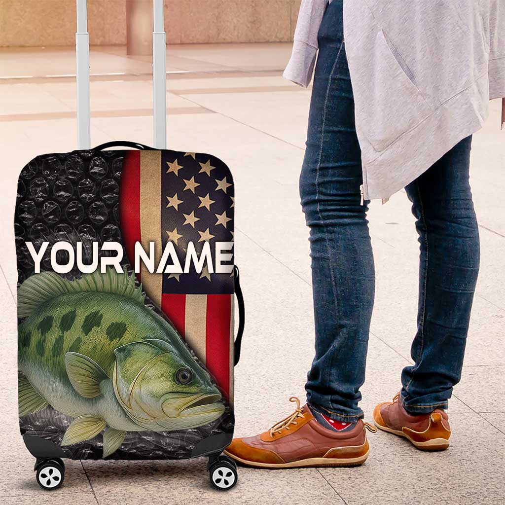 Custom Largemouth Bass Fishing Luggage Cover American Flag and Bubble Texture Background TS04