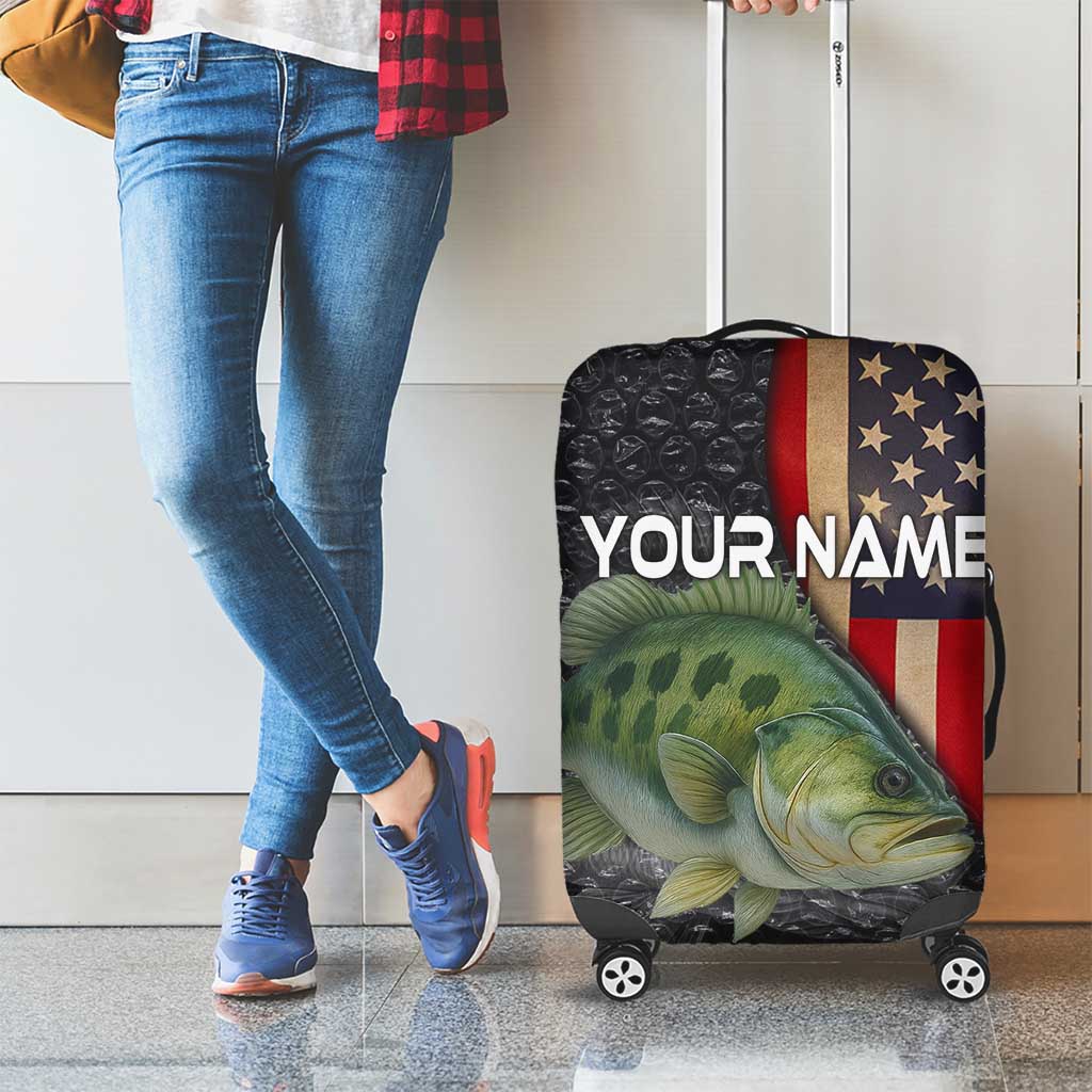 Custom Largemouth Bass Fishing Luggage Cover American Flag and Bubble Texture Background TS04