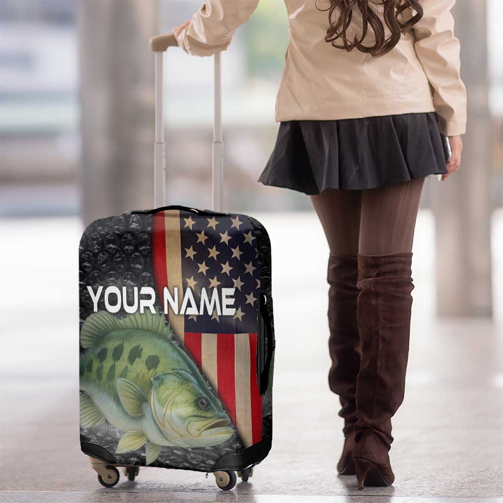Custom Largemouth Bass Fishing Luggage Cover American Flag and Bubble Texture Background TS04