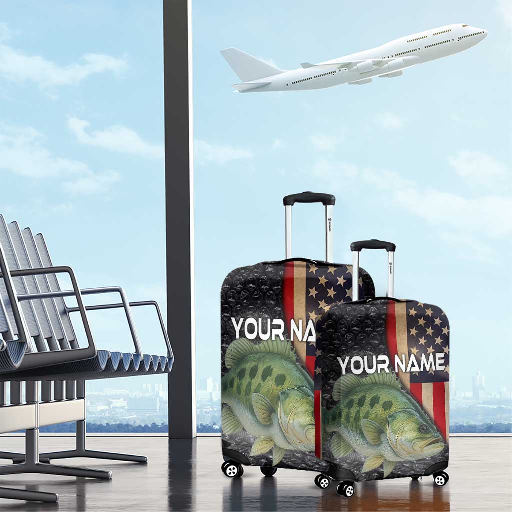 Custom Largemouth Bass Fishing Luggage Cover American Flag and Bubble Texture Background TS04