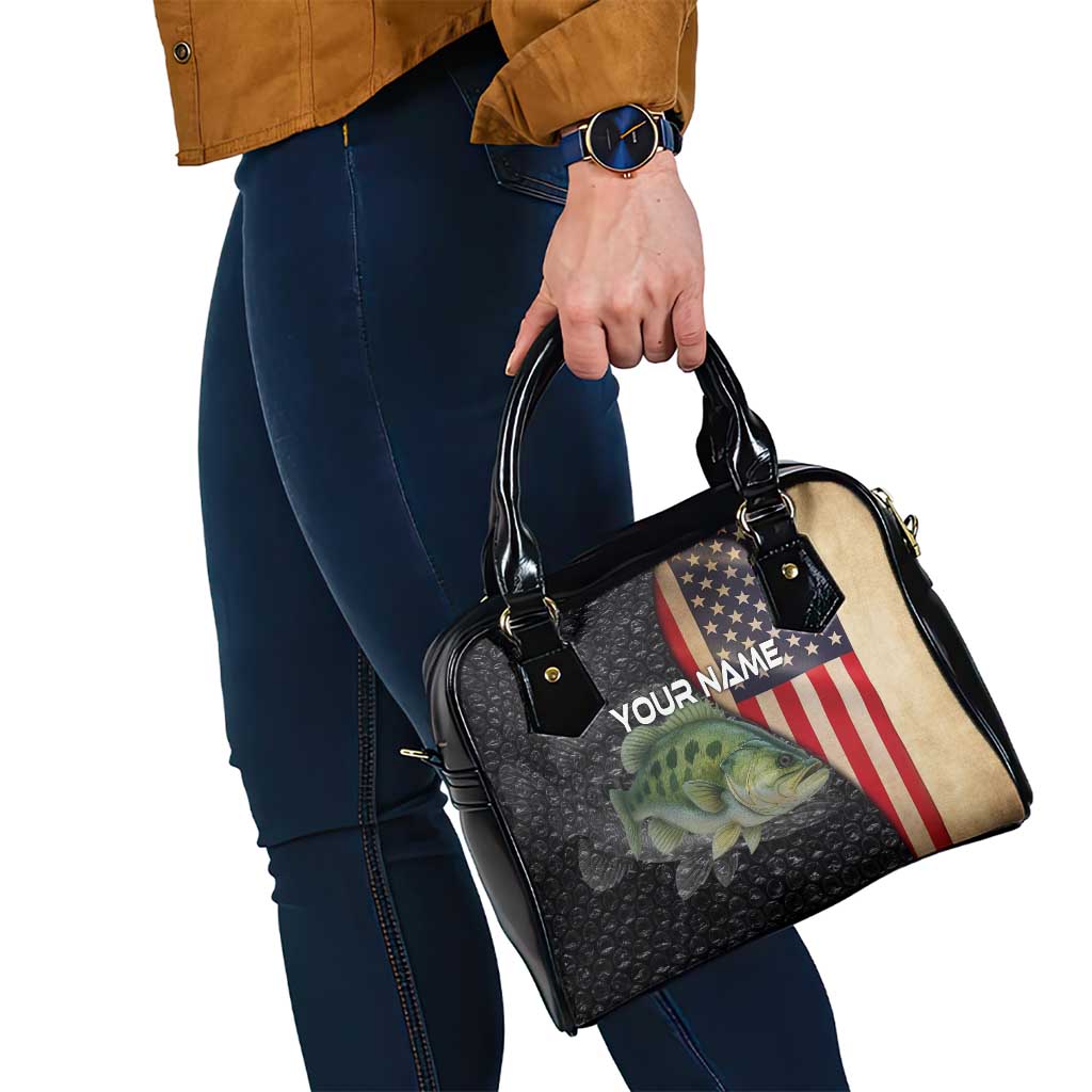 Custom Largemouth Bass Fishing Shoulder Handbag American Flag and Bubble Texture Background TS04