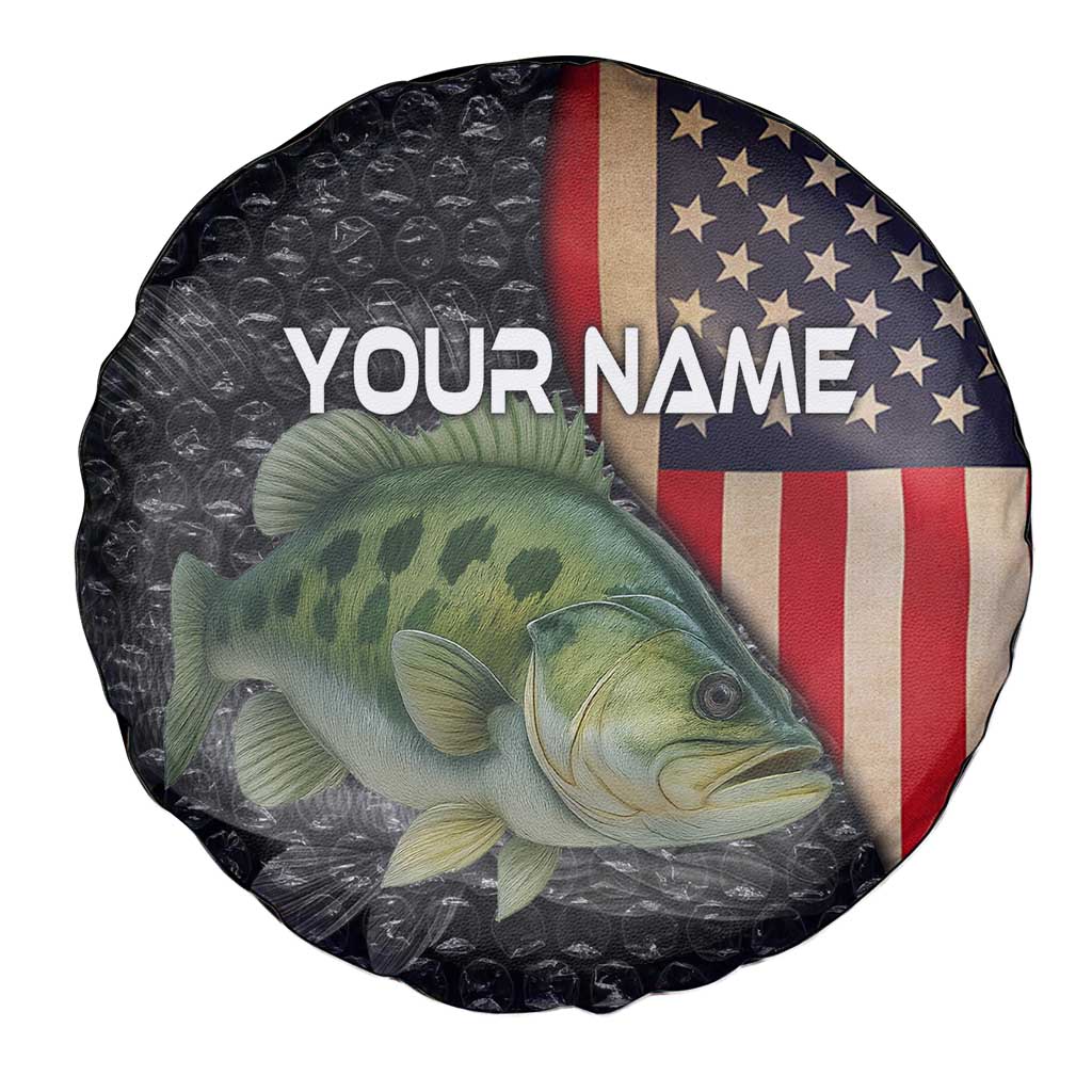 Custom Largemouth Bass Fishing Spare Tire Cover American Flag and Bubble Texture Background TS04