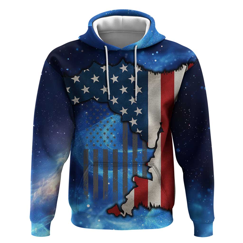 Custom American Flag Universe Patriotic Hoodie Blue Galaxy Sky Graphic Design TS04