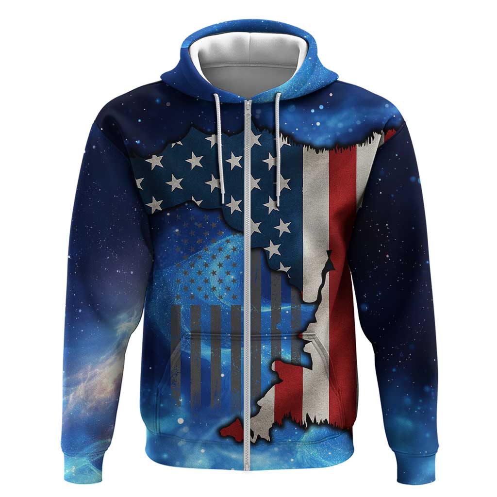 Custom American Flag Universe Patriotic Hoodie Blue Galaxy Sky Graphic Design TS04