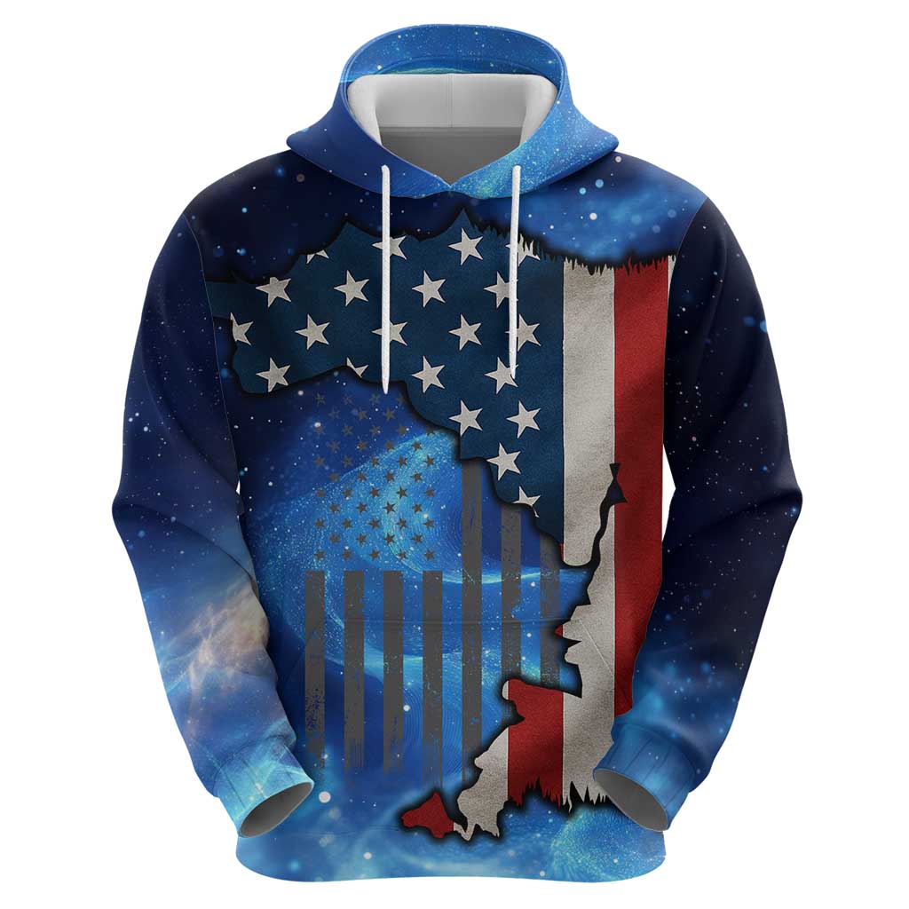Custom American Flag Universe Patriotic Hoodie Blue Galaxy Sky Graphic Design TS04