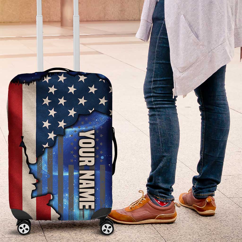 Custom American Flag Universe Patriotic Luggage Cover Blue Galaxy Sky Graphic Design TS04