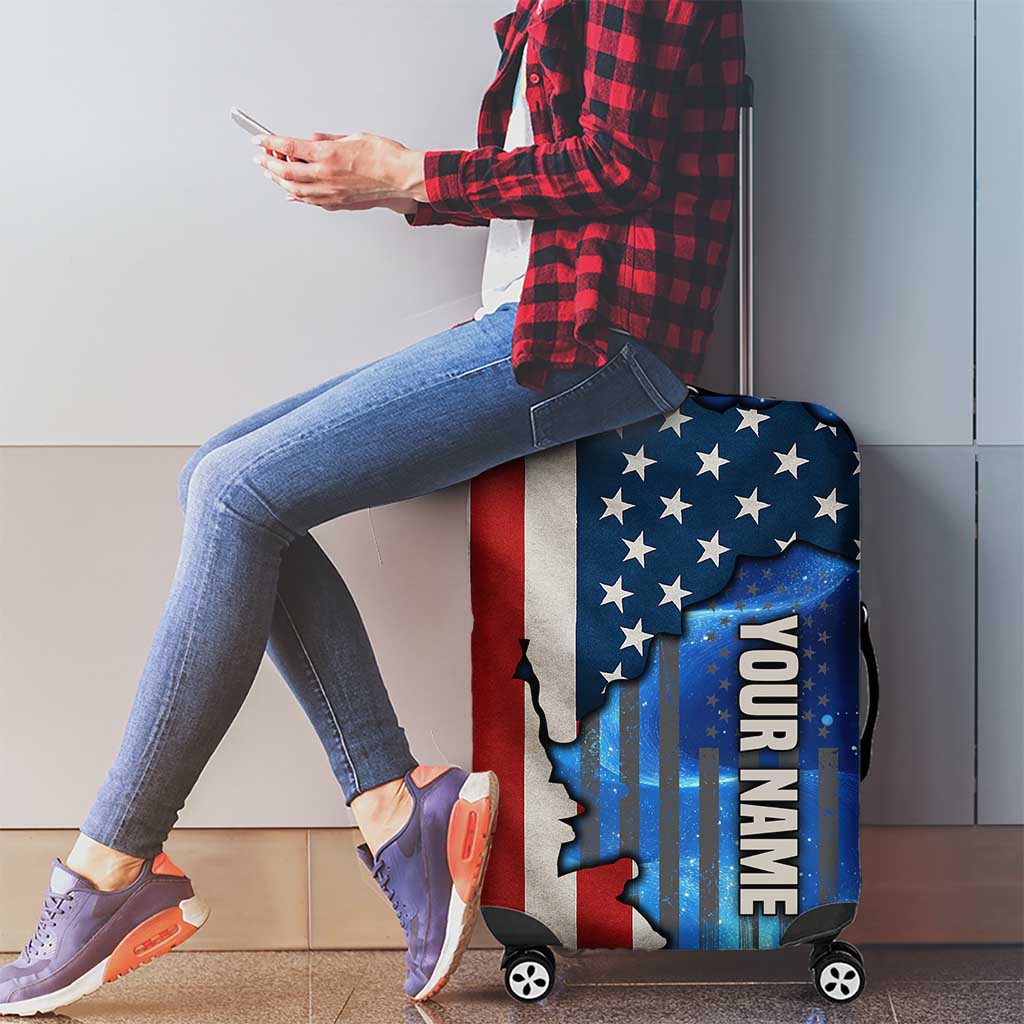 Custom American Flag Universe Patriotic Luggage Cover Blue Galaxy Sky Graphic Design TS04
