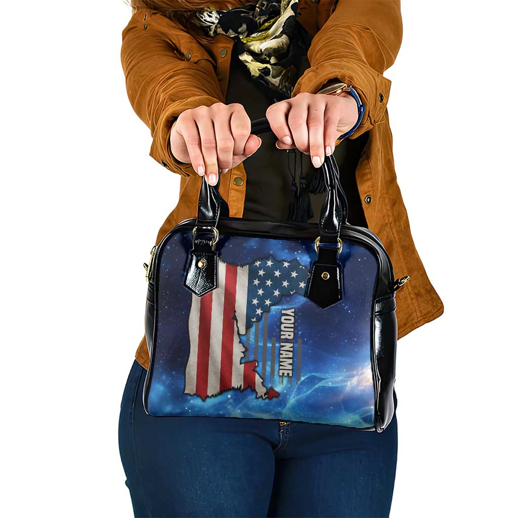 Custom American Flag Universe Patriotic Shoulder Handbag Blue Galaxy Sky Graphic Design TS04