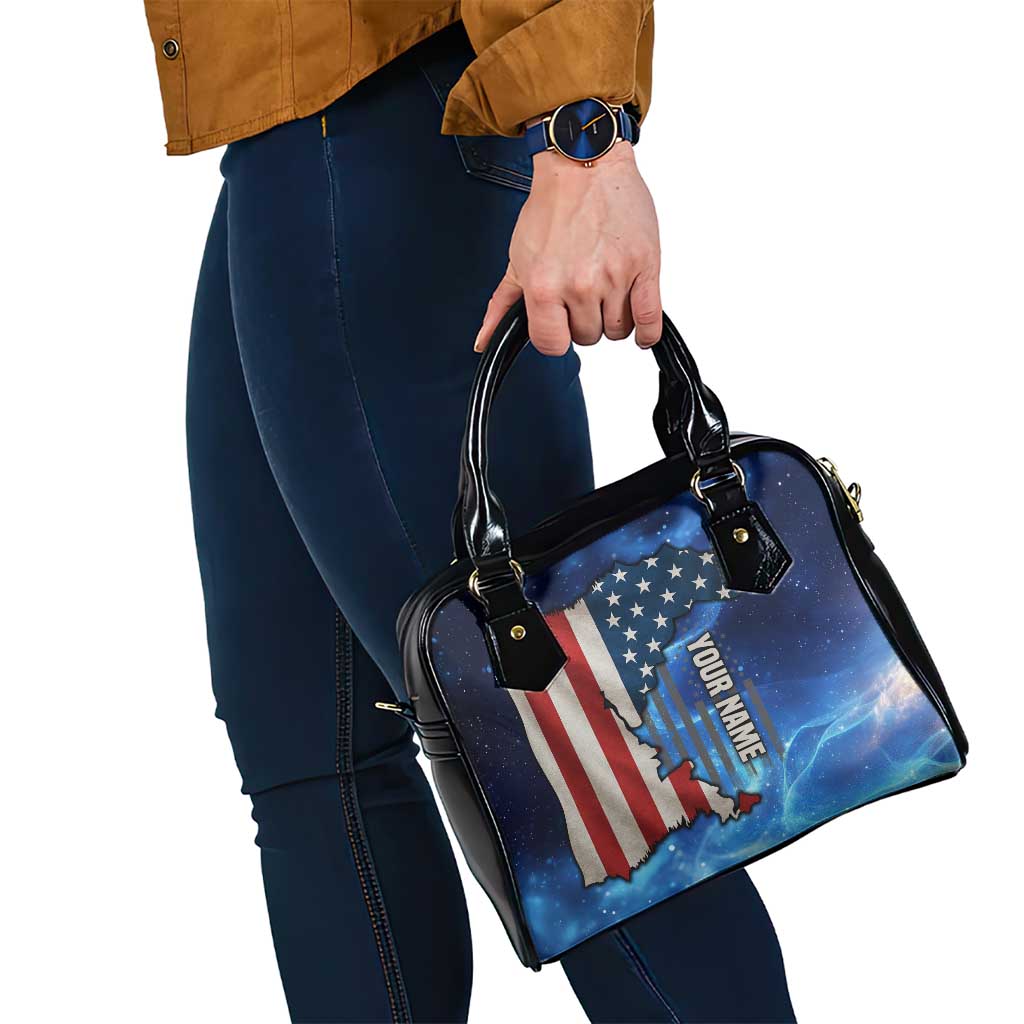 Custom American Flag Universe Patriotic Shoulder Handbag Blue Galaxy Sky Graphic Design TS04