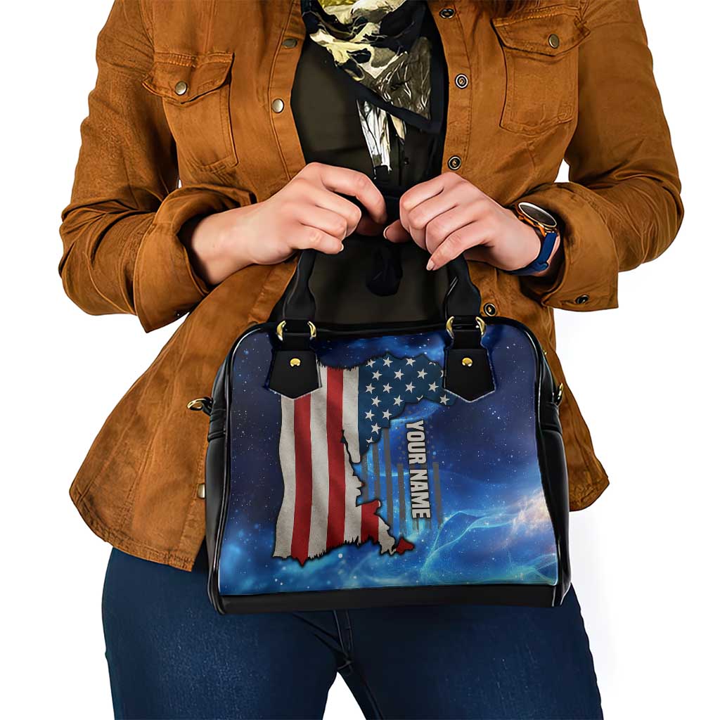 Custom American Flag Universe Patriotic Shoulder Handbag Blue Galaxy Sky Graphic Design TS04
