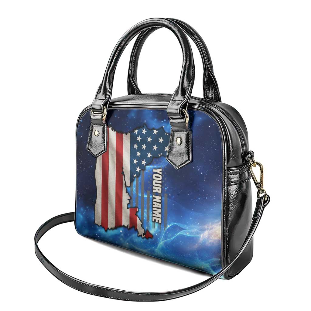 Custom American Flag Universe Patriotic Shoulder Handbag Blue Galaxy Sky Graphic Design TS04