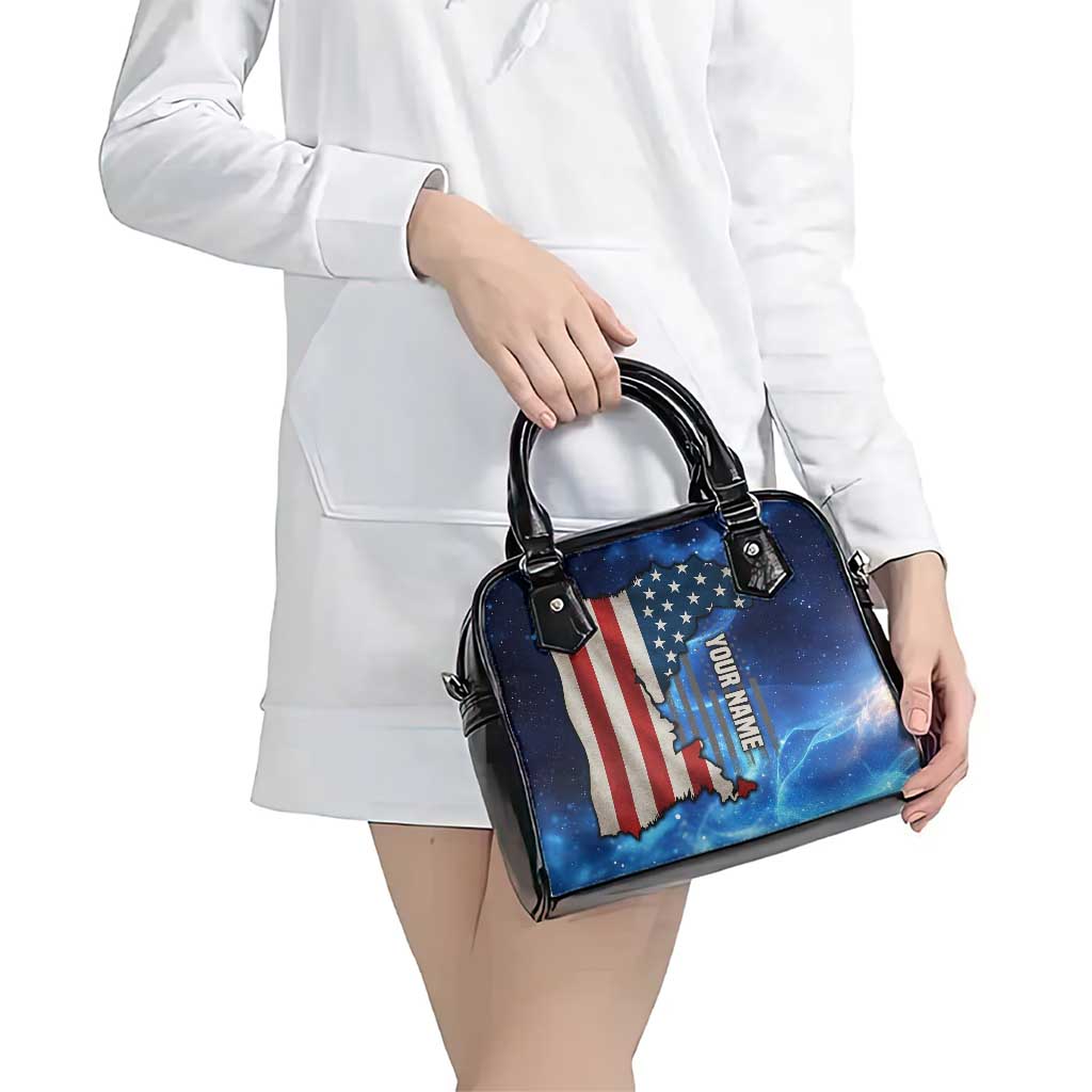 Custom American Flag Universe Patriotic Shoulder Handbag Blue Galaxy Sky Graphic Design TS04