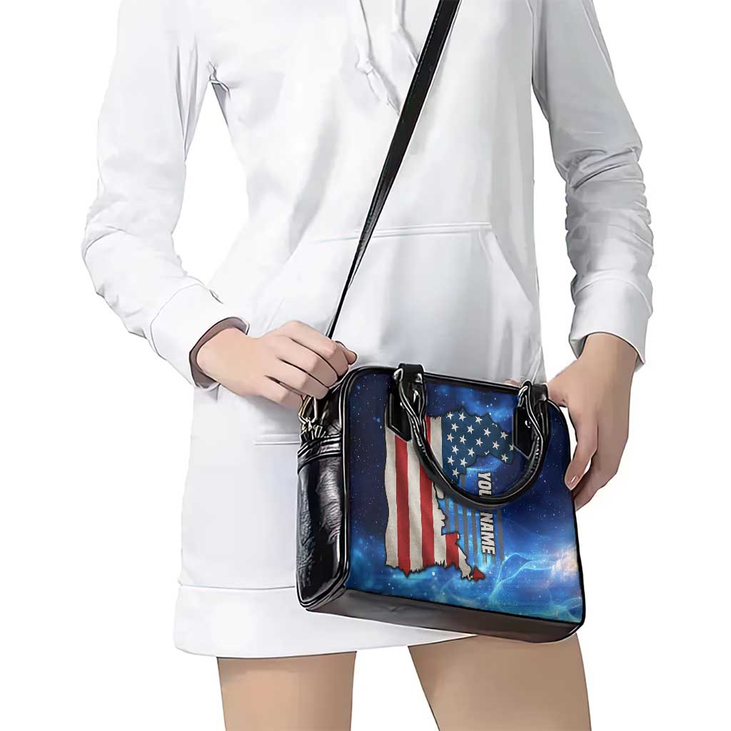 Custom American Flag Universe Patriotic Shoulder Handbag Blue Galaxy Sky Graphic Design TS04