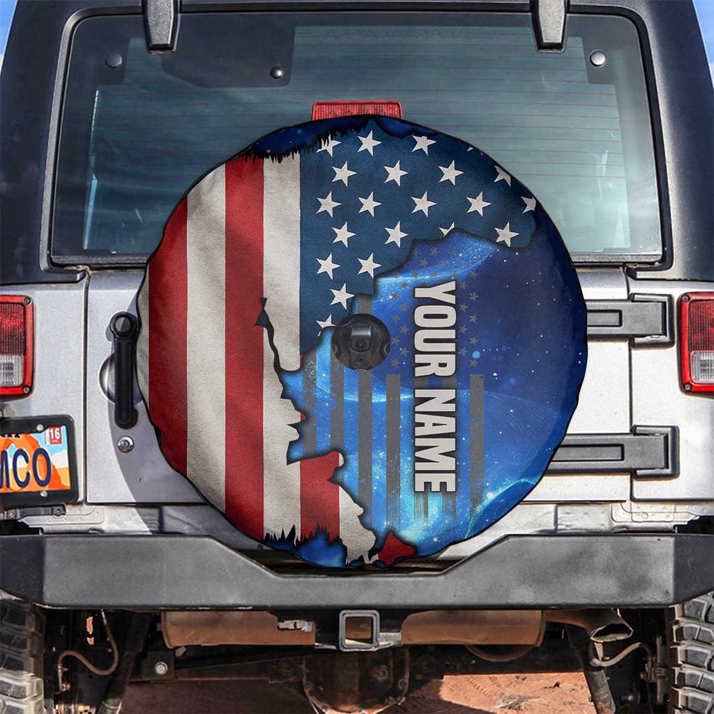 Custom American Flag Universe Patriotic Spare Tire Cover Blue Galaxy Sky Graphic Design TS04