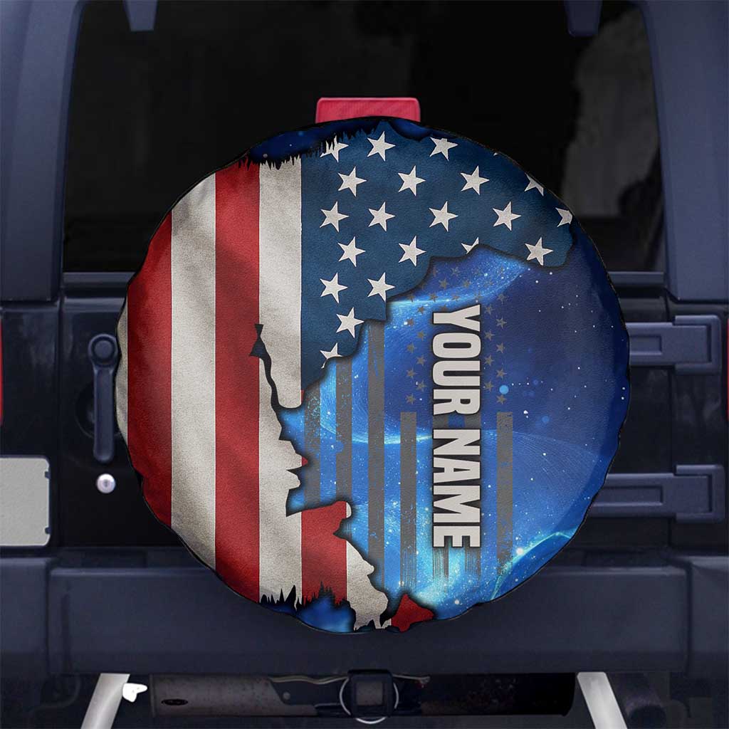 Custom American Flag Universe Patriotic Spare Tire Cover Blue Galaxy Sky Graphic Design TS04