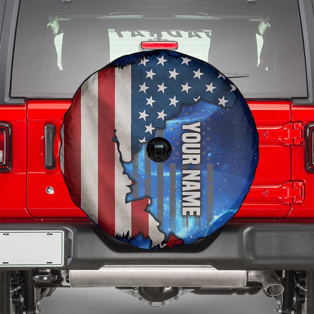 Custom American Flag Universe Patriotic Spare Tire Cover Blue Galaxy Sky Graphic Design TS04