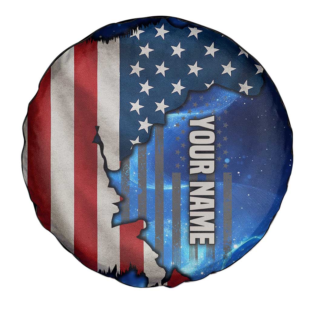 Custom American Flag Universe Patriotic Spare Tire Cover Blue Galaxy Sky Graphic Design TS04