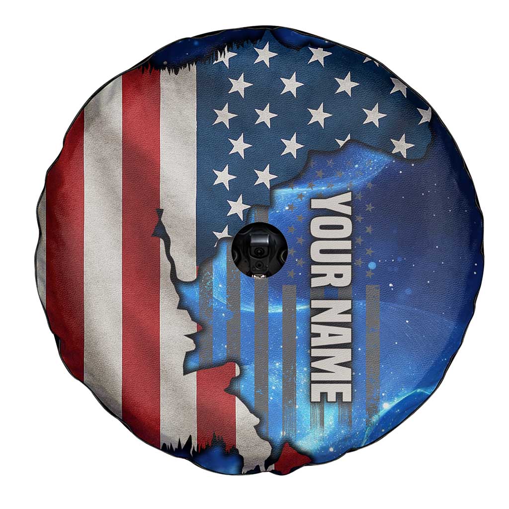 Custom American Flag Universe Patriotic Spare Tire Cover Blue Galaxy Sky Graphic Design TS04