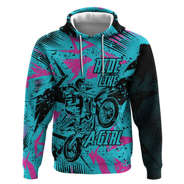Personalized Ride Like a Girl Hoodie Motocross Graphic and Turquoise Pink Graffiti Design TS04