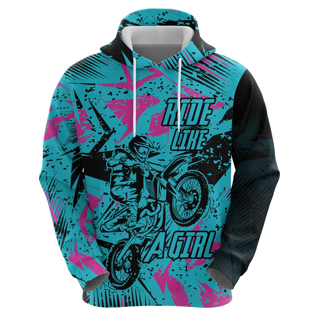 Personalized Ride Like a Girl Hoodie Motocross Graphic and Turquoise Pink Graffiti Design TS04