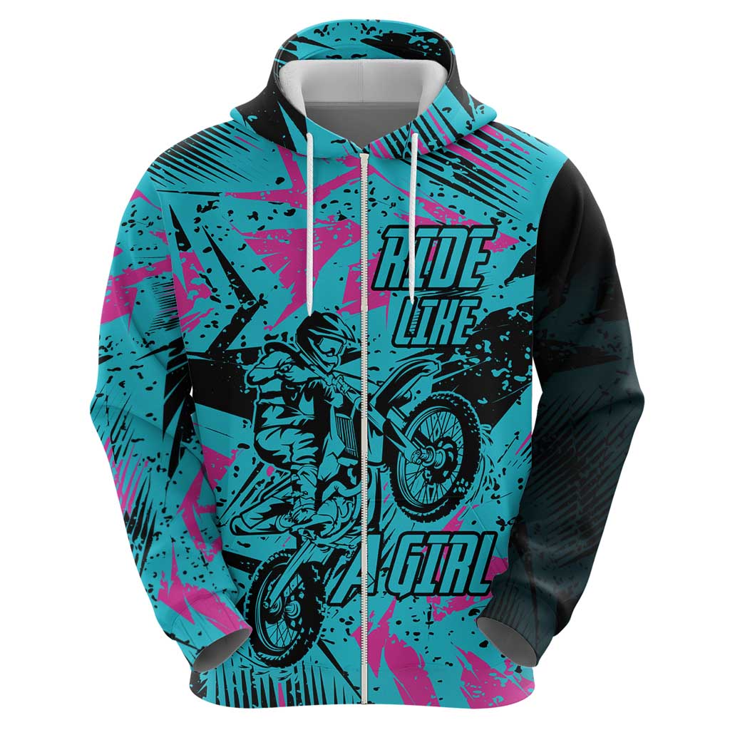 Personalized Ride Like a Girl Hoodie Motocross Graphic and Turquoise Pink Graffiti Design TS04