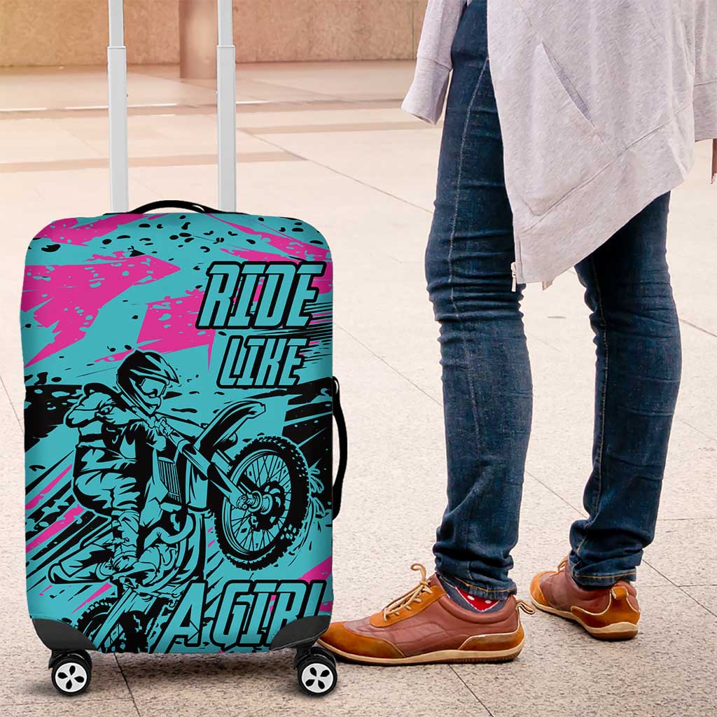 Personalized Ride Like a Girl Luggage Cover Motocross Graphic and Turquoise Pink Graffiti Design TS04