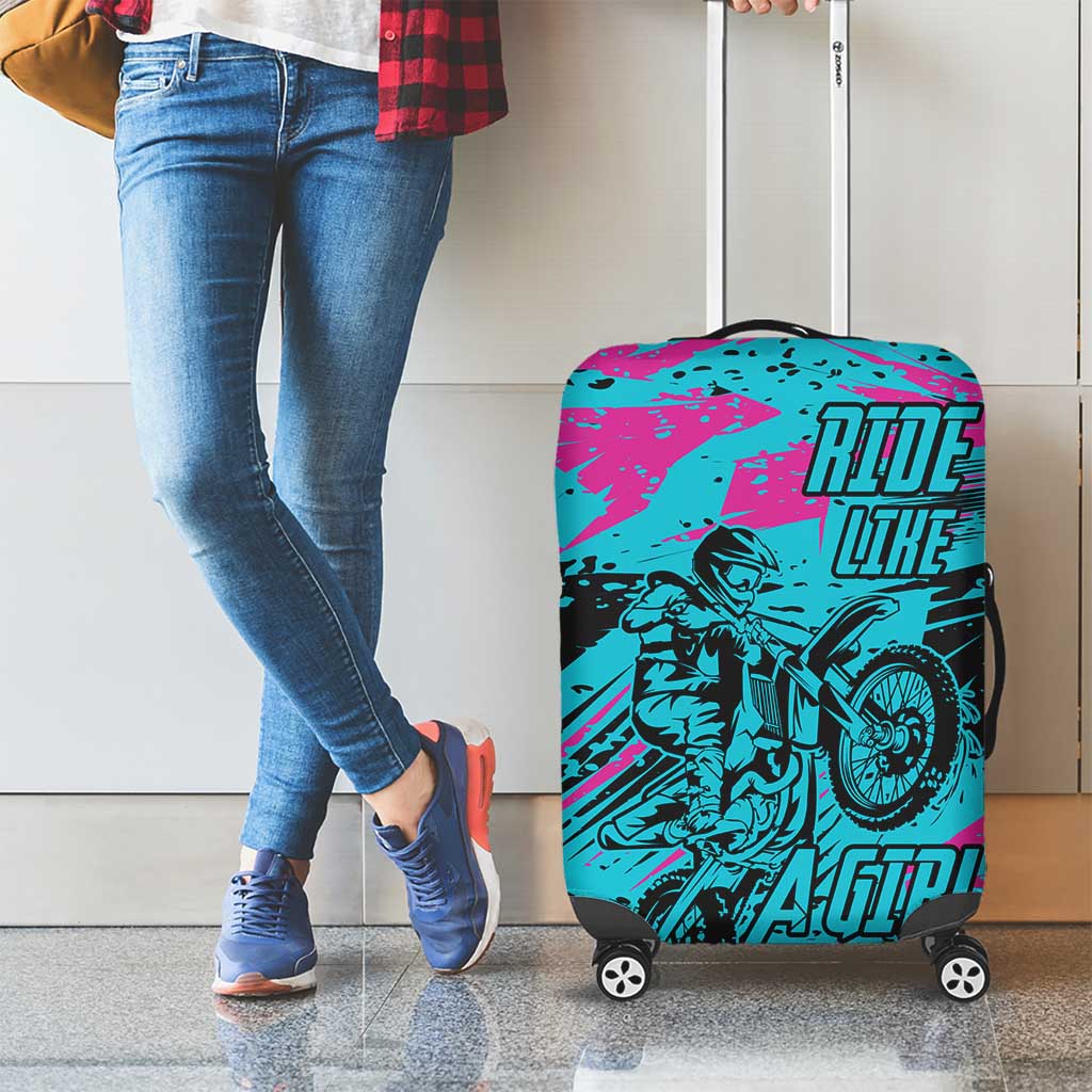 Personalized Ride Like a Girl Luggage Cover Motocross Graphic and Turquoise Pink Graffiti Design TS04
