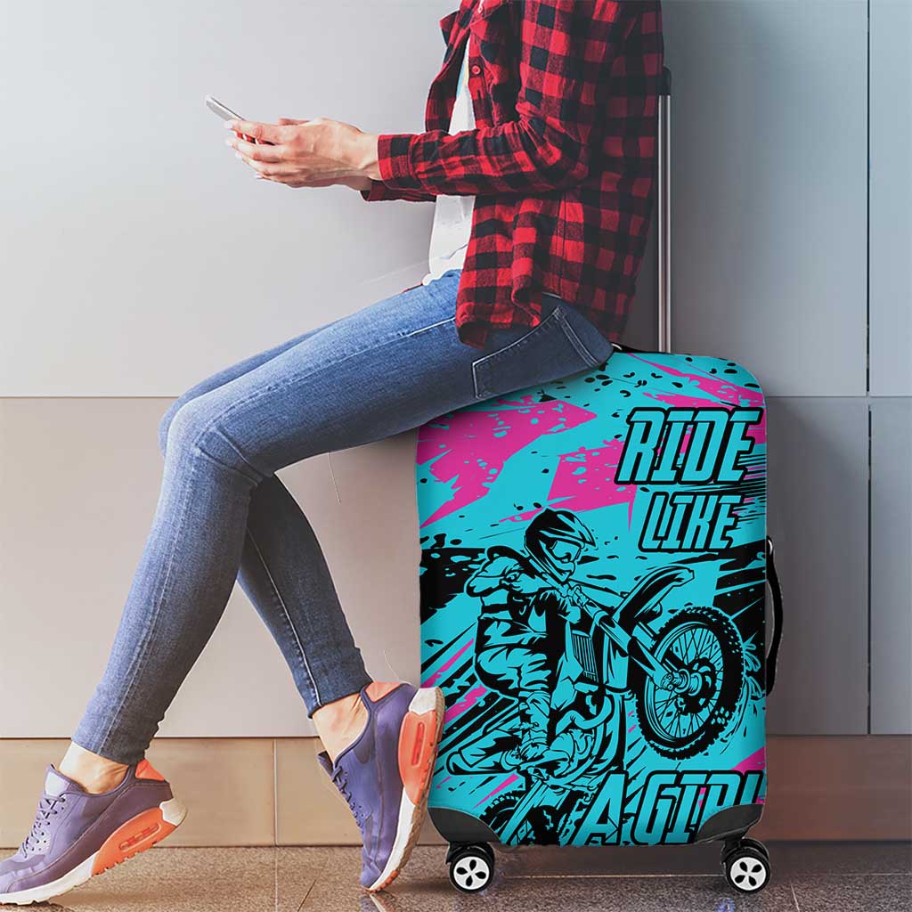 Personalized Ride Like a Girl Luggage Cover Motocross Graphic and Turquoise Pink Graffiti Design TS04