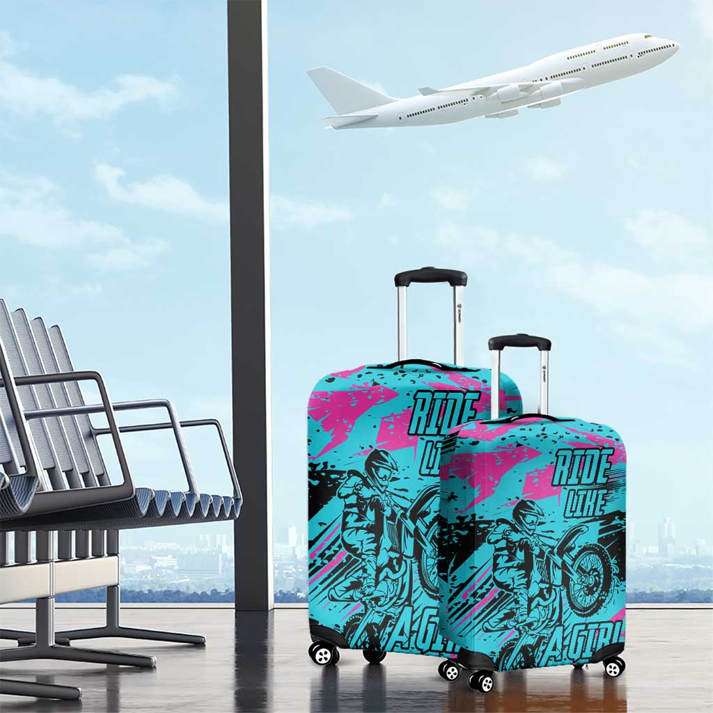 Personalized Ride Like a Girl Luggage Cover Motocross Graphic and Turquoise Pink Graffiti Design TS04