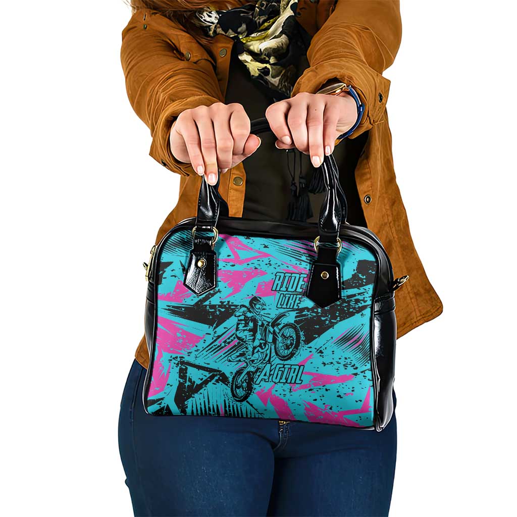 Personalized Ride Like a Girl Shoulder Handbag Motocross Graphic and Turquoise Pink Graffiti Design TS04