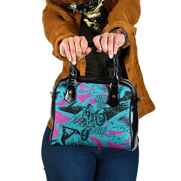 Personalized Ride Like a Girl Shoulder Handbag Motocross Graphic and Turquoise Pink Graffiti Design TS04