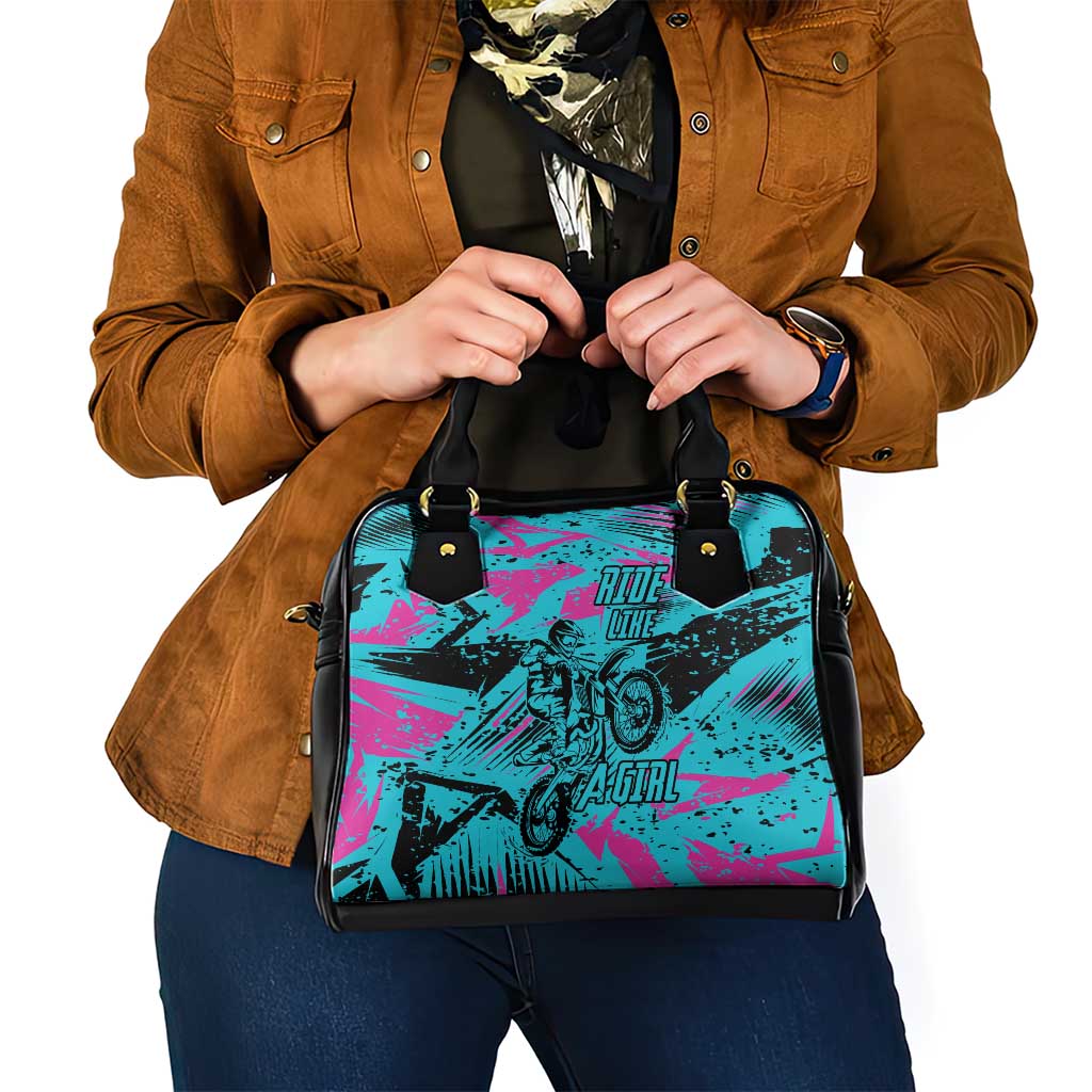Personalized Ride Like a Girl Shoulder Handbag Motocross Graphic and Turquoise Pink Graffiti Design TS04