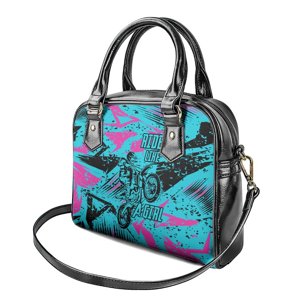 Personalized Ride Like a Girl Shoulder Handbag Motocross Graphic and Turquoise Pink Graffiti Design TS04