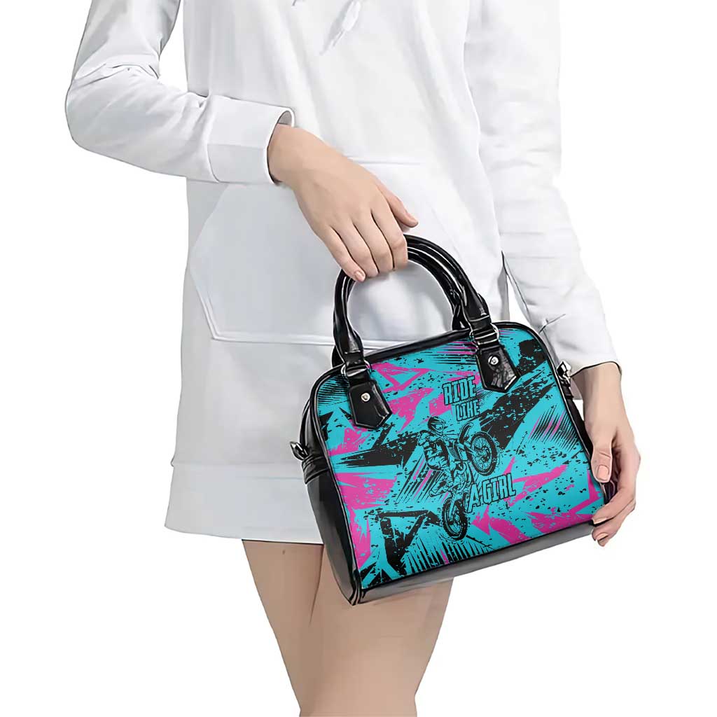Personalized Ride Like a Girl Shoulder Handbag Motocross Graphic and Turquoise Pink Graffiti Design TS04